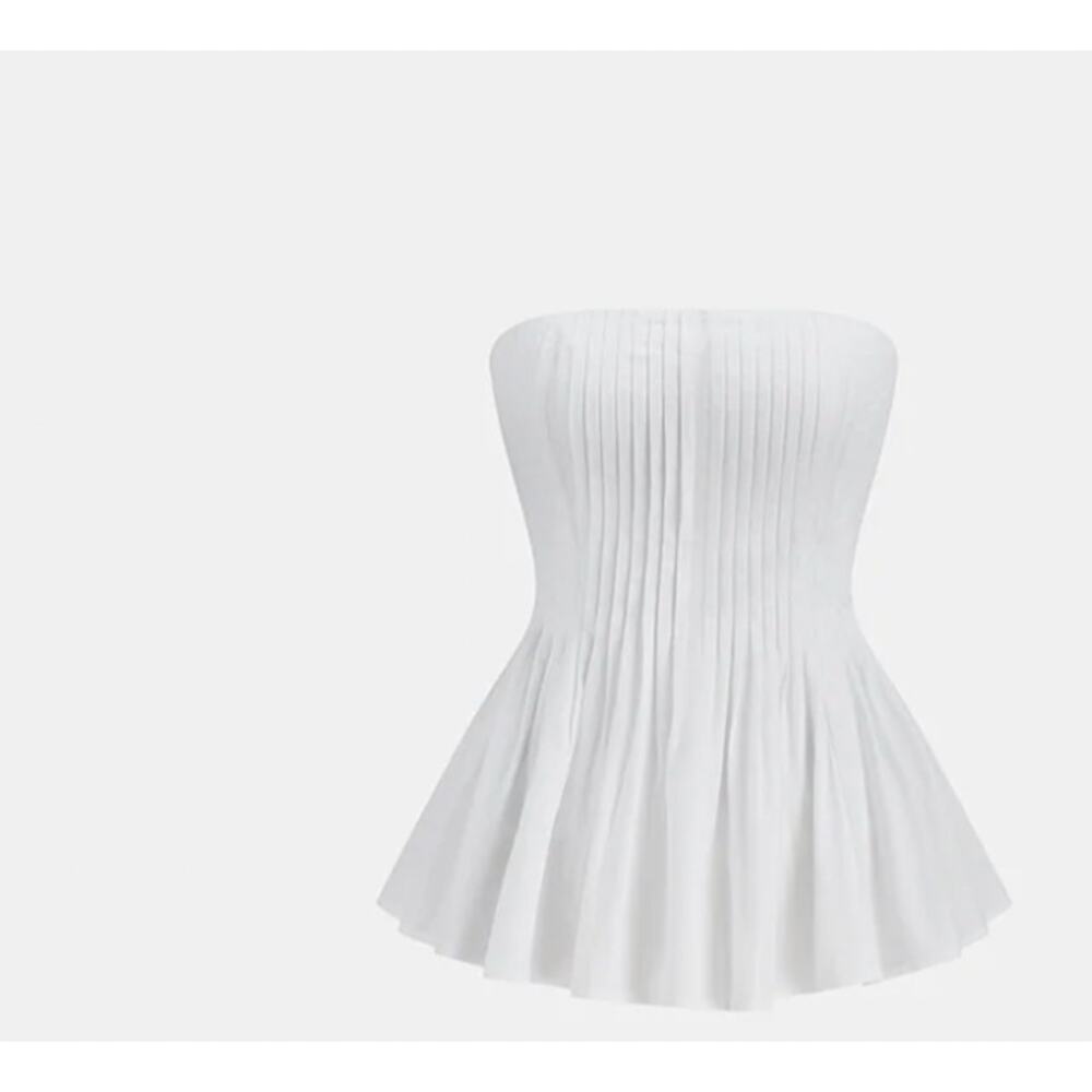 NWT Commense Cotton Pleated Strapless Peplum Top Sz L - Picture 2 of 6